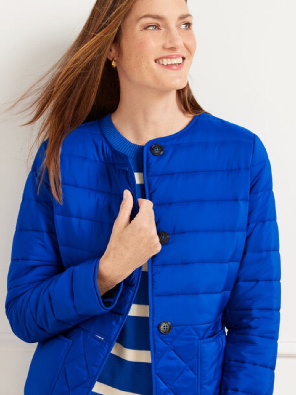 TALBOTS QUILTED COLLARLESS JACKET